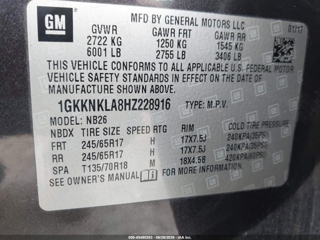 Продажа на аукционе авто 2017 Gmc Acadia Sle-1, vin: 1GKKNKLA8HZ228916, номер лота: 45490383