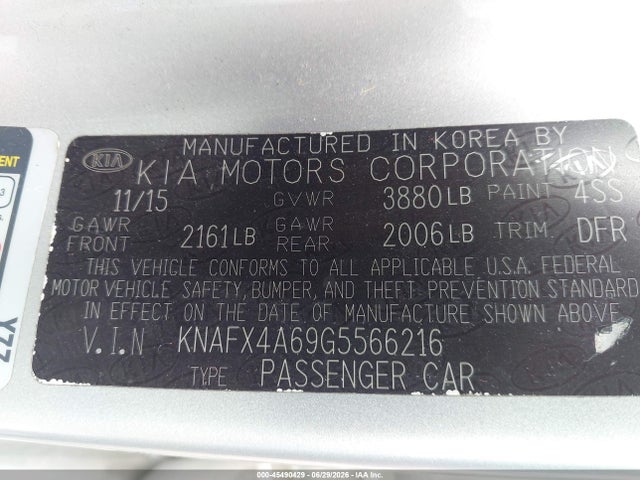 2016 Kia Forte Lx მანქანა იყიდება აუქციონზე, vin: KNAFX4A69G5566216, აუქციონის ნომერი: 45490429