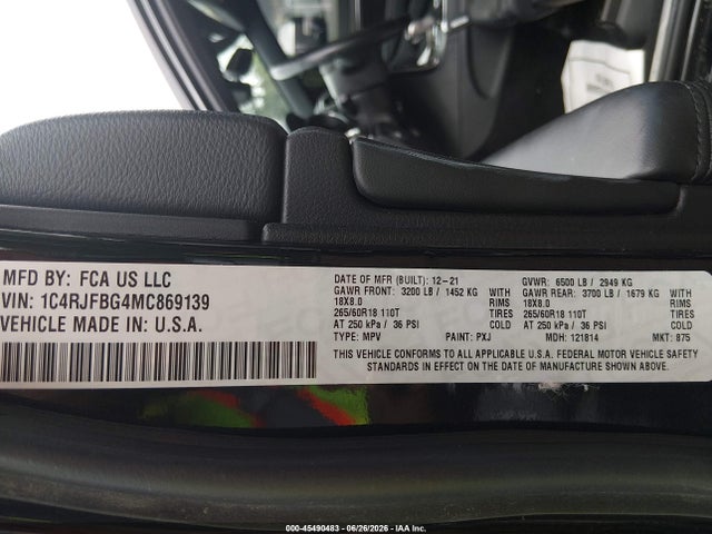 Продаж на аукціоні авто 2021 Jeep Grand Cherokee Limited 4x4, vin: 1C4RJFBG4MC869139, номер лоту: 45490483