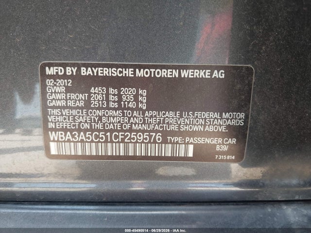 Продажа на аукционе авто 2012 Bmw 328i, vin: WBA3A5C51CF259576, номер лота: 45490514