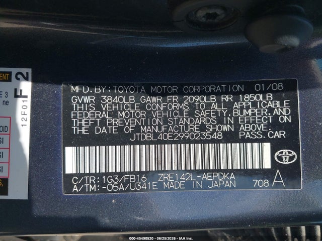 2009 Toyota Corolla Le მანქანა იყიდება აუქციონზე, vin: JTDBL40E299023548, აუქციონის ნომერი: 45490520