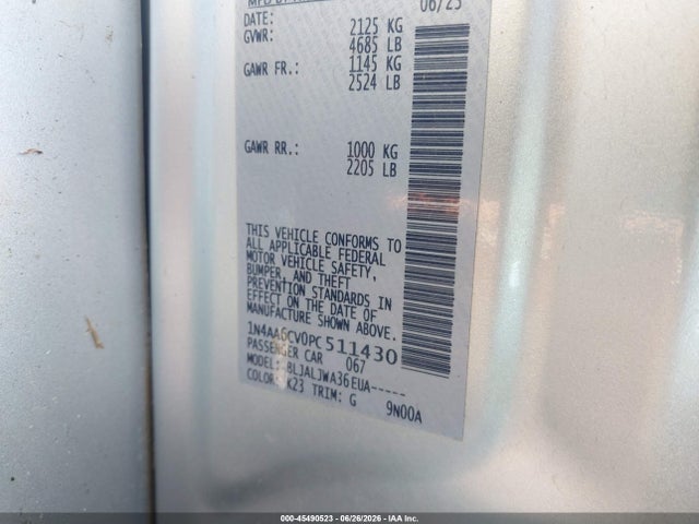 45490523 :رقم المزاد ، 1N4AA6CV0PC511430 vin ، 2023 Nissan Maxima Sv Xtronic Cvt مزاد بيع
