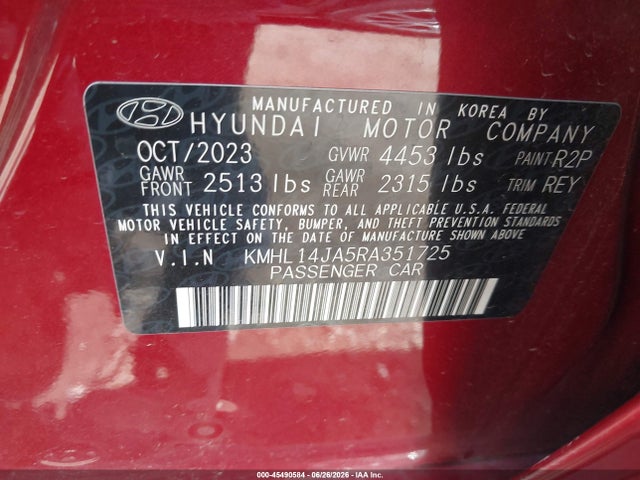 Продажа на аукционе авто 2024 Hyundai Sonata Sel, vin: KMHL14JA5RA351725, номер лота: 45490584