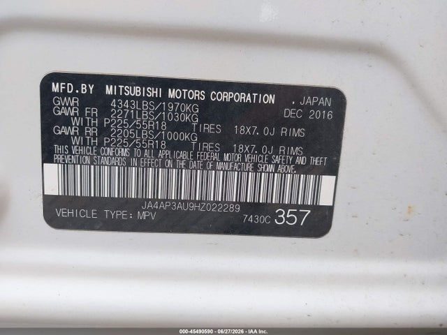 Продаж на аукціоні авто 2017 Mitsubishi Outlander Sport 2.0 Es, vin: JA4AP3AU9HZ022289, номер лоту: 45490590