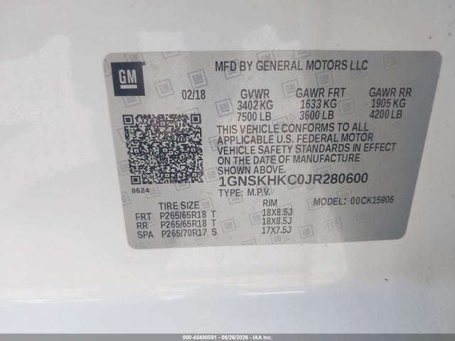 Chevrolet Suburban Lt 2018 1GNSKHKC0JR280600 Image 9