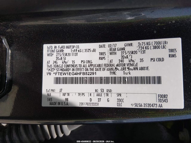 Ford F-150 Platinum 2017 1FTEW1EG4HFB52291 Image 9