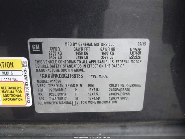 Продаж на аукціоні авто 2016 Gmc Acadia Slt-1, vin: 1GKKVRKD3GJ166133, номер лоту: 45490638