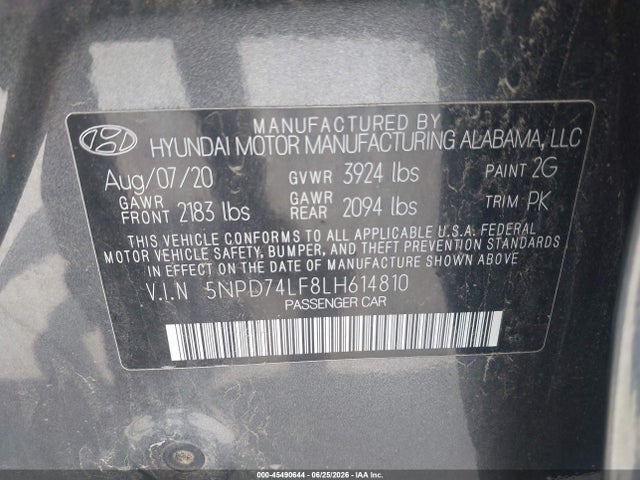 5NPD74LF8LH614810 Hyundai ELANTRA SE