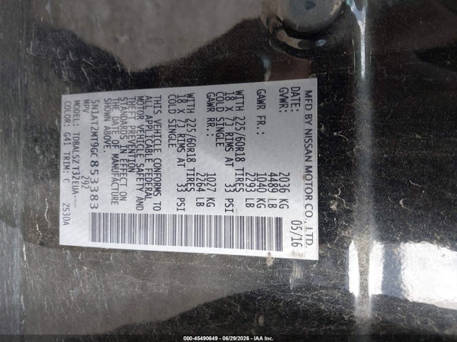 Продажа на аукционе авто 2016 Nissan Rogue Sl, vin: 5N1AT2MT9GC853383, номер лота: 45490649