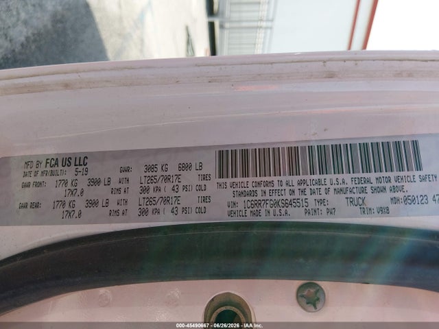 2019 Ram 1500 Classic მანქანა იყიდება აუქციონზე, vin: 1C6RR7FG0KS645515, აუქციონის ნომერი: 45490667