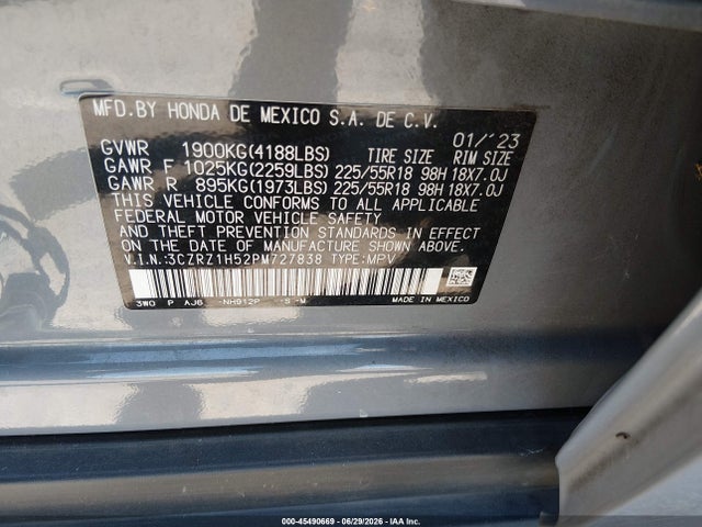3CZRZ1H52PM727838 Honda Hr-v 2wd Sport