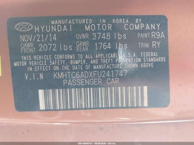 45490701 :رقم المزاد ، KMHTC6ADXFU241747 vin ، 2015 Hyundai Veloster مزاد بيع