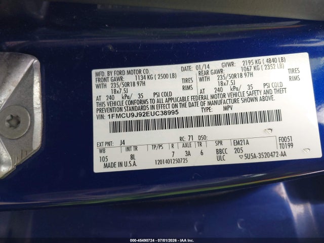 Ford Escape Titanium 2014 1FMCU9J92EUC38995 Image 9