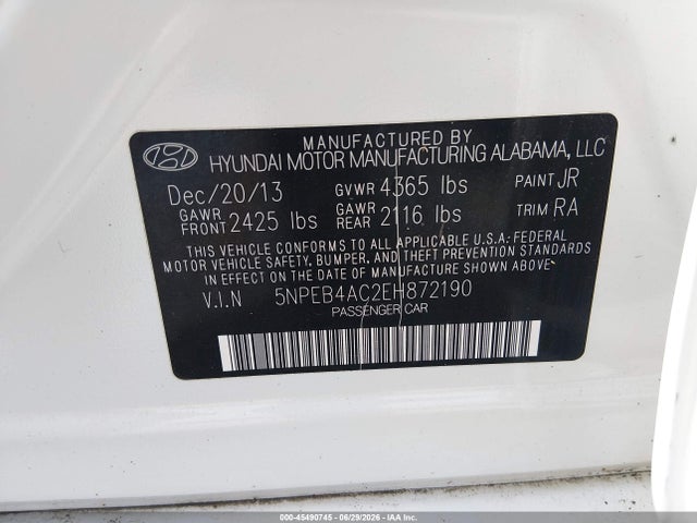 Hyundai SONATA GLS 2014 5NPEB4AC2EH872190 Image 9