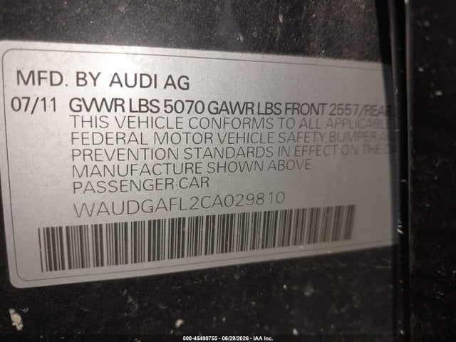 45490755 :رقم المزاد ، WAUDGAFL2CA029810 vin ، 2012 Audi S4 Premium Plus مزاد بيع
