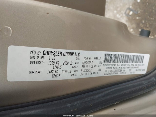 Продажа на аукционе авто 2012 Chrysler Town & Country Limited, vin: 2C4RC1GG9CR237250, номер лота: 45490783