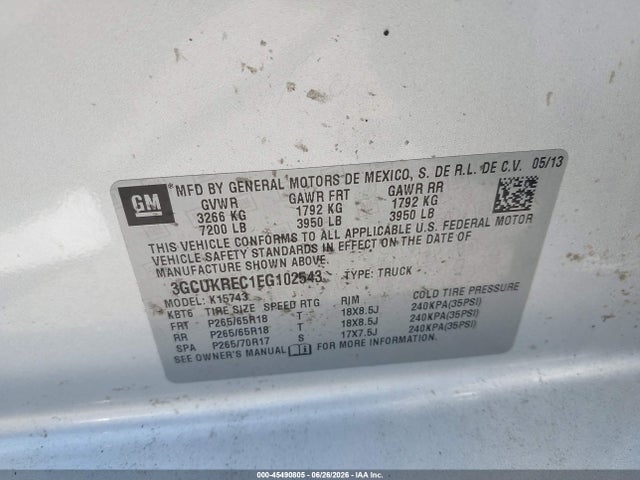 3GCUKREC1EG102543 Chevrolet Silverado 1500 Lt