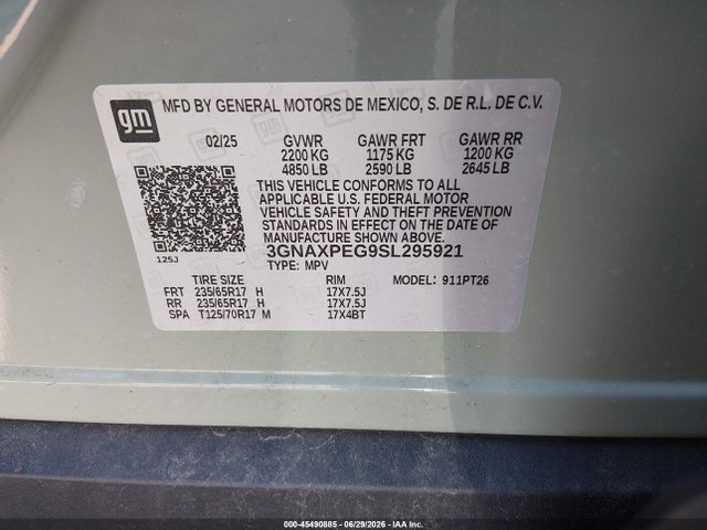 Aukcja sprzedaży 2025 Chevrolet Equinox Awd Lt, vin: 3GNAXPEG9SL295921, numer aukcji: 45490885