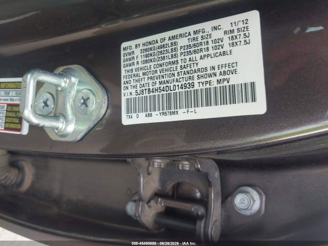45490898 :رقم المزاد ، 5J8TB4H54DL014939 vin ، 2013 Acura Rdx مزاد بيع