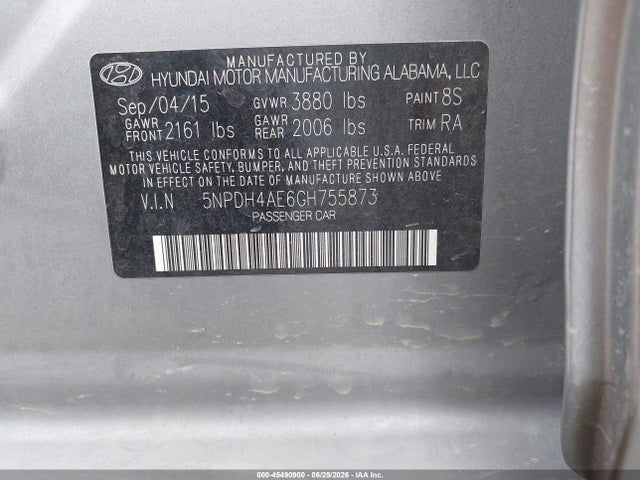 Продаж на аукціоні авто 2016 Hyundai Elantra Se, vin: 5NPDH4AE6GH755873, номер лоту: 45490900