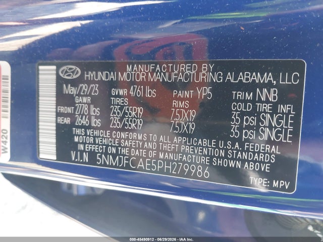 Продаж на аукціоні авто 2023 Hyundai Tucson Sel, vin: 5NMJFCAE5PH279986, номер лоту: 45490912