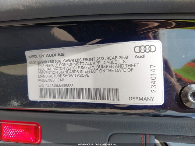 Продаж на аукціоні авто 2021 Audi S4 Prestige Tfsi Quattro Tiptronic, vin: WAUC4AF49MA086858, номер лоту: 45490936