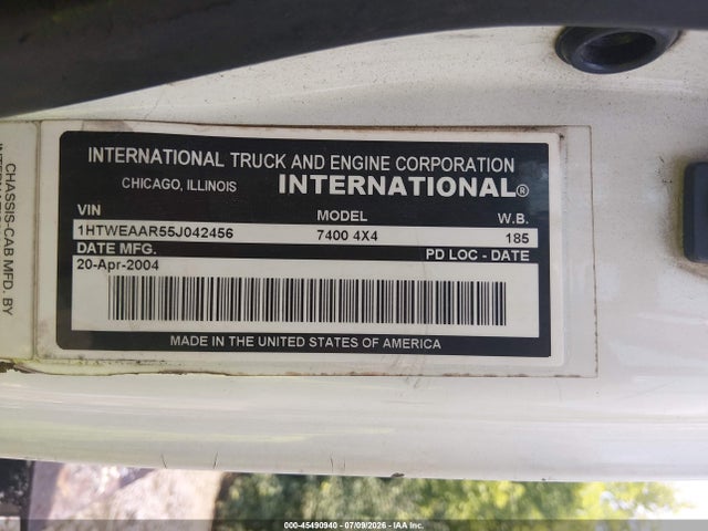 Продажа на аукционе авто 2005 International 7000 7400, vin: 1HTWEAAR55J042456, номер лота: 45490940