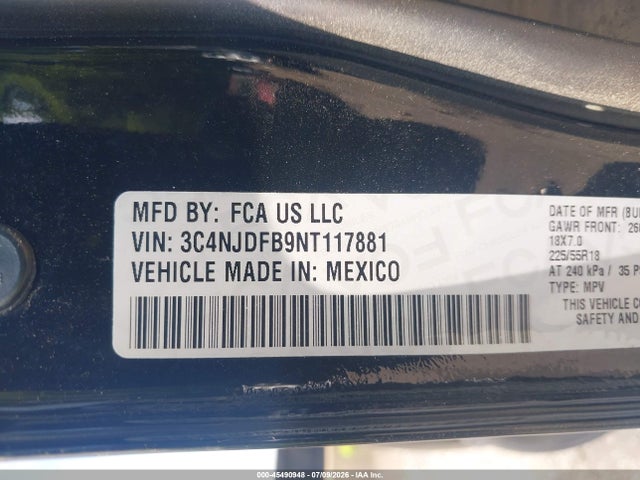 Продаж на аукціоні авто 2022 Jeep Compass Latitude Lux 4x4, vin: 3C4NJDFB9NT117881, номер лоту: 45490948