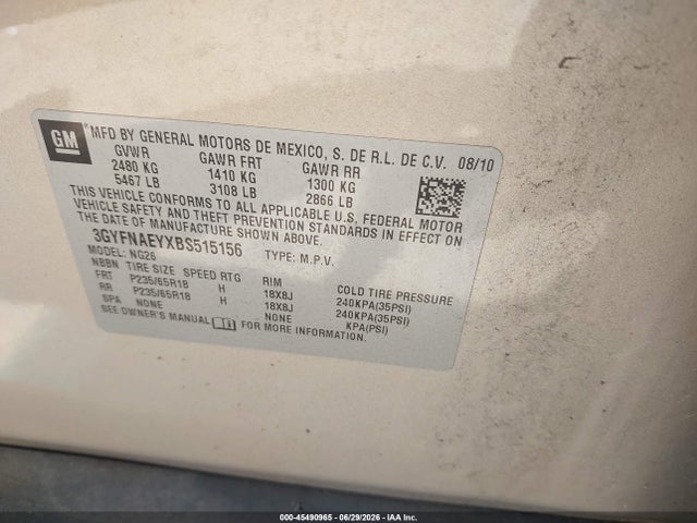 Aukcja sprzedaży 2011 Cadillac Srx Luxury Collection, vin: 3GYFNAEYXBS515156, numer aukcji: 45490965