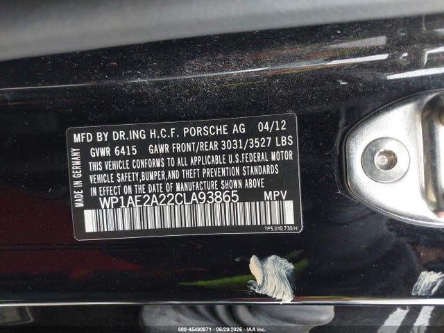 45490971 :رقم المزاد ، WP1AE2A22CLA93865 vin ، 2012 Porsche Cayenne Hybrid S مزاد بيع