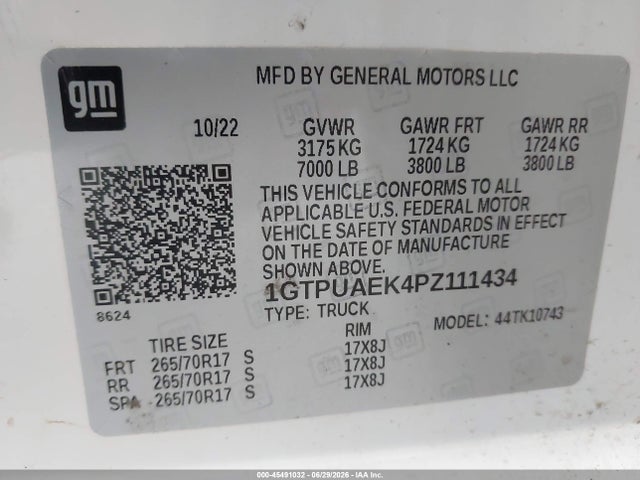 Продажа на аукционе авто 2023 Gmc Sierra 1500 4wd  Standard Box Pro, vin: 1GTPUAEK4PZ111434, номер лота: 45491032