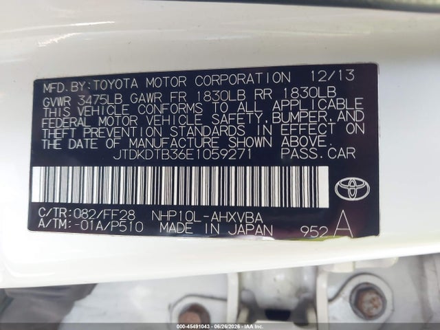 Toyota Prius C Two 2014 JTDKDTB36E1059271 Image 9