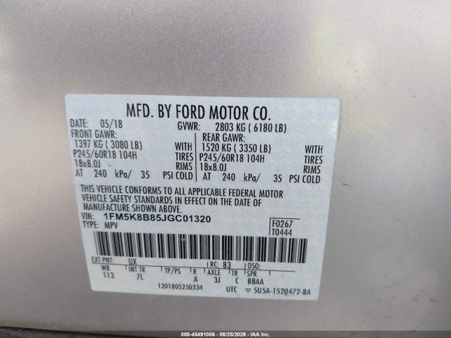 Ford Explorer 2018 1FM5K8B85JGC01320 Image 9