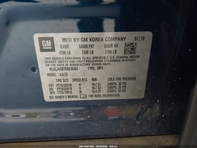 Aukcja sprzedaży 2019 Buick Encore Fwd Preferred, vin: KL4CJASB7KB839384, numer aukcji: 45491098
