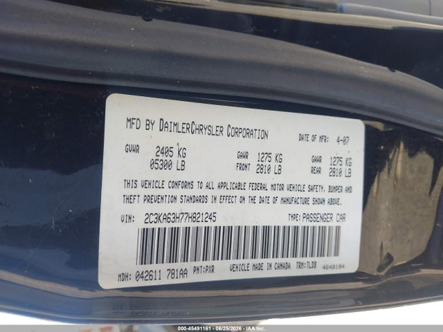 Aukcja sprzedaży 2007 Chrysler 300c, vin: 2C3KA63H77H821245, numer aukcji: 45491161