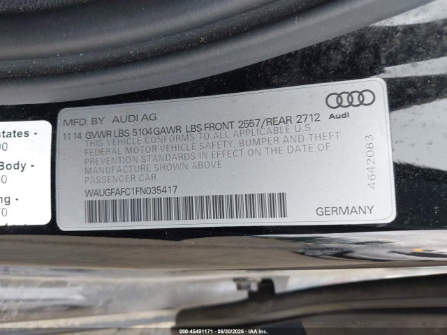 45491171 :رقم المزاد ، WAUGFAFC1FN035417 vin ، 2015 Audi A6 2.0t Premium مزاد بيع
