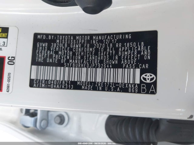 Toyota COROLLA LE 2018 5YFBURHE0JP792644 Image 9