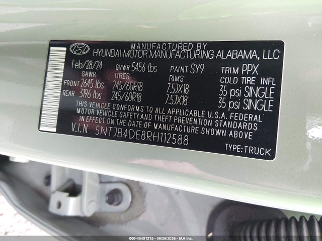 Продажа на аукционе авто 2024 Hyundai Santa Cruz Sel, vin: 5NTJB4DE8RH112588, номер лота: 45491215