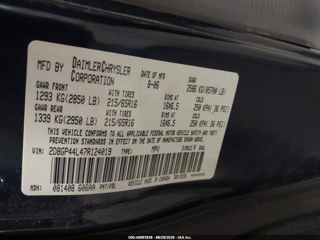 Aukcja sprzedaży 2007 Dodge Grand Caravan Sxt, vin: 2D8GP44L47R124019, numer aukcji: 45491219