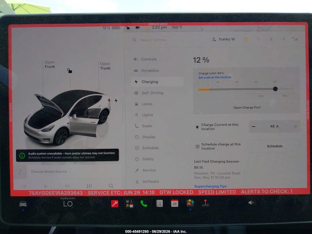 45491280 :رقم المزاد ، 7SAYGDEE1RA293643 vin ، 2024 Tesla Model Y Long Range Dual Motor All-wheel Drive مزاد بيع