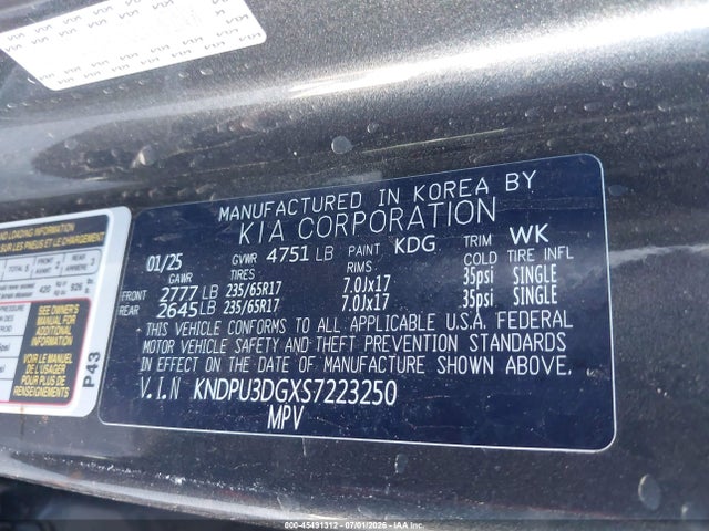 KNDPU3DGXS7223250 KIA Sportage Hybrid Lx