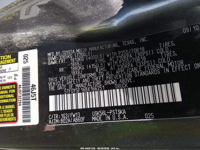 Продажа на аукционе авто 2011 Toyota Tundra Grade 5.7l V8, vin: 5TFDY5F16BX166251, номер лота: 45491328