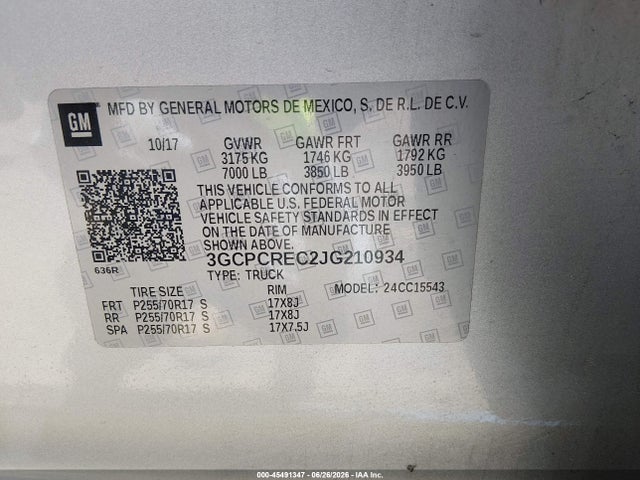 3GCPCREC2JG210934 Chevrolet Silverado 1500 Lt