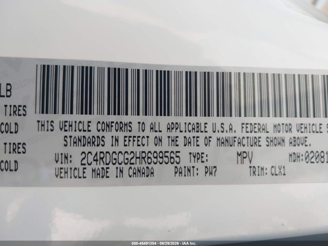 Aukcja sprzedaży 2017 Dodge Grand Caravan Sxt, vin: 2C4RDGCG2HR699565, numer aukcji: 45491354