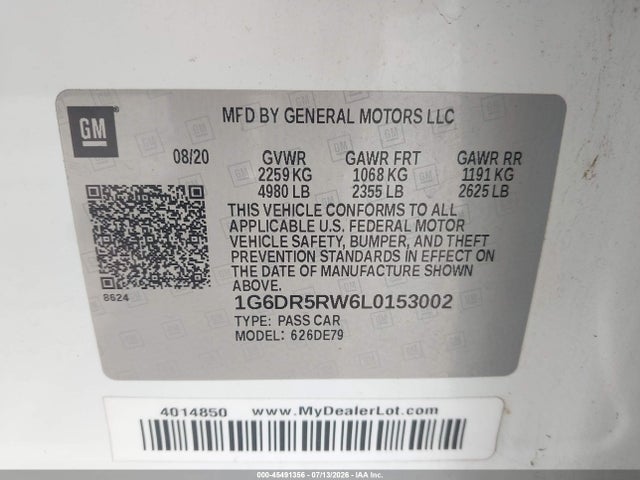 Aukcja sprzedaży 2020 Cadillac Ct5 V-series, vin: 1G6DR5RW6L0153002, numer aukcji: 45491356