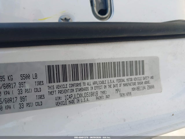 1C4PJLCXXJD518018 Jeep Cherokee Latitude Fwd