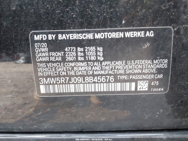 2020 Bmw 330i Xdrive მანქანა იყიდება აუქციონზე, vin: 3MW5R7J09L8B45676, აუქციონის ნომერი: 45491403