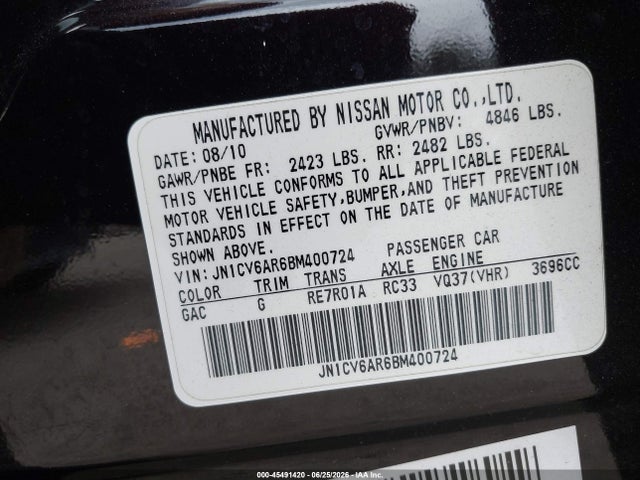 45491420 :رقم المزاد ، JN1CV6AR6BM400724 vin ، 2011 Infiniti G37x Limited Edition مزاد بيع
