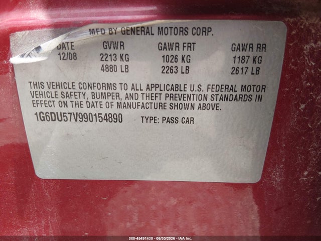 2009 Cadillac Cts Rwd W/1sb მანქანა იყიდება აუქციონზე, vin: 1G6DU57V990154890, აუქციონის ნომერი: 45491430