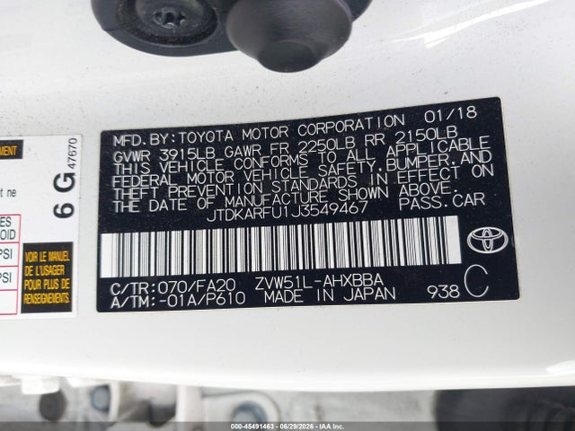 Toyota Prius Two Eco 2018 JTDKARFU1J3549467 Image 9